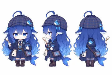 DeepSeek娘侦探装三视图设定