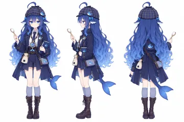 DeepSeek娘侦探装三视图
