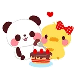 熊猫与小鸭吃蛋糕喽