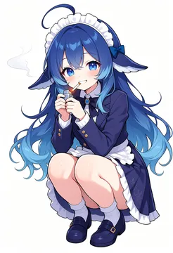 蓝色大肥鱼女仆装点烟时刻