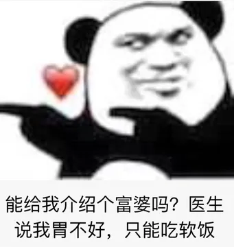能给我介绍个富婆吗医生说我胃不好,只能吃软饭(熊猫头)