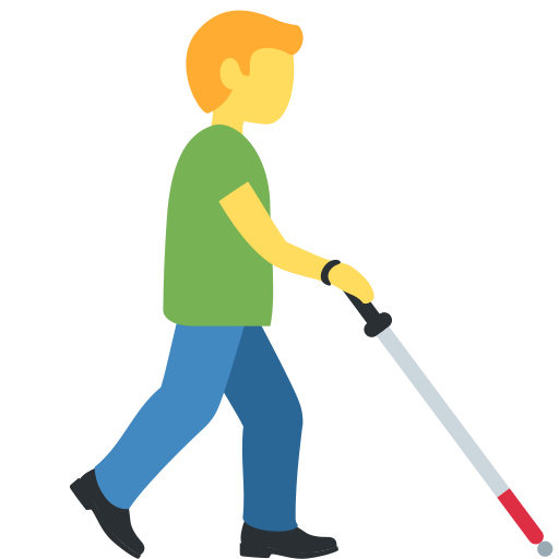 Man with white cane facing right