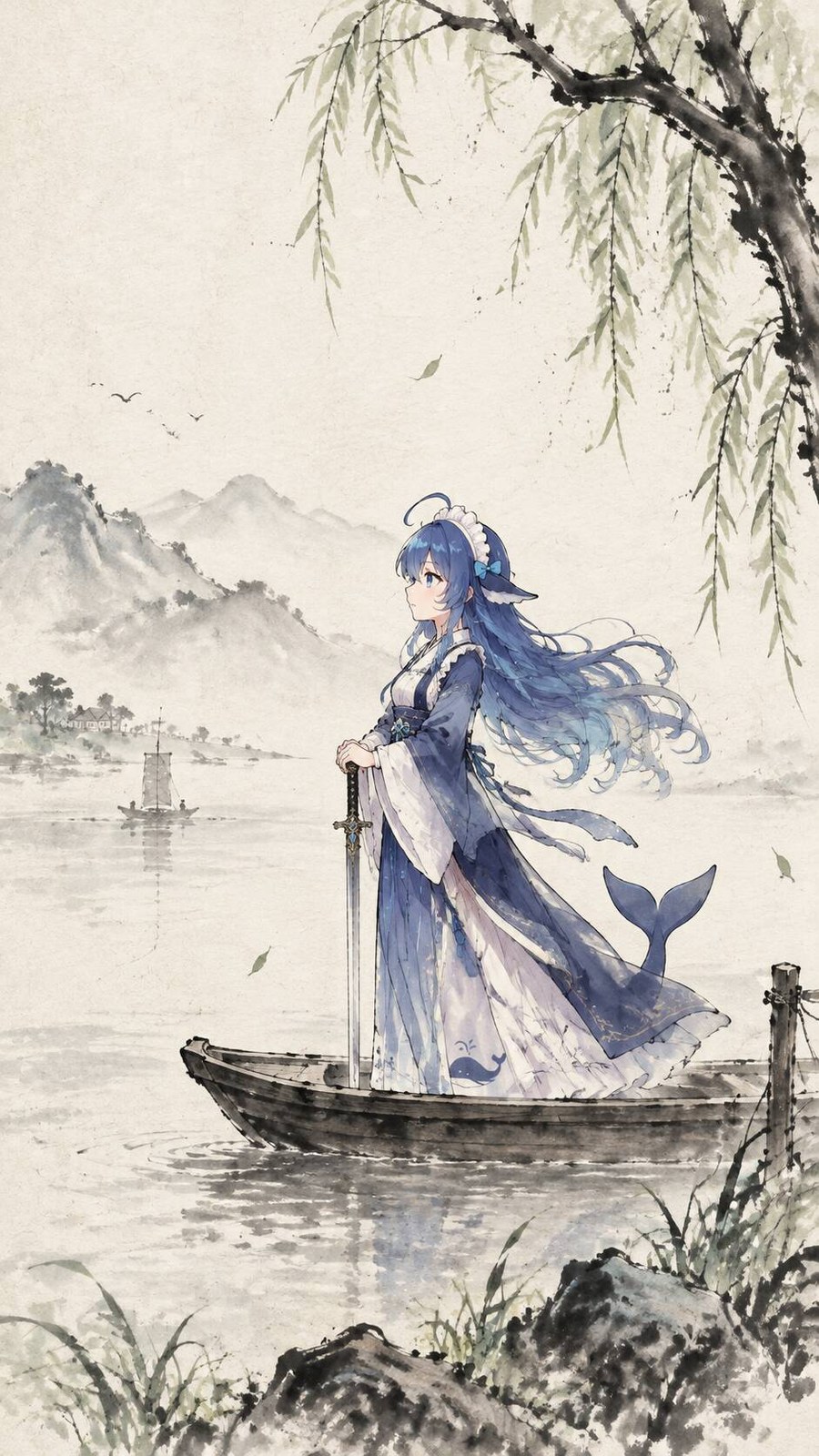 江上:执剑的蓝衣少女