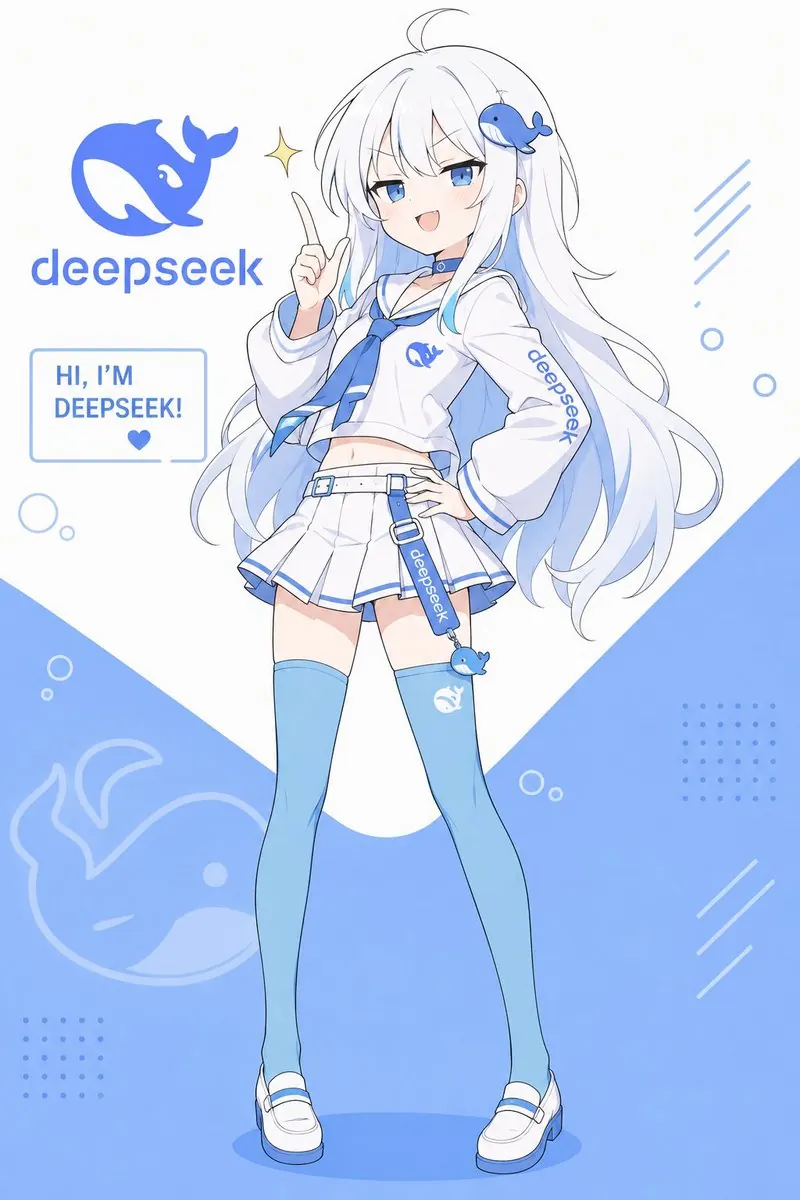 energetic DeepSeek-chan introducing herself: 'HI, I'M DEEPSEEK!' meme