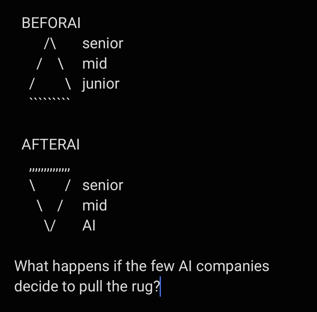 If There Will Be No More Juniors And The Basic Tasks Depend On AI Here We Go Again Giving Too Much Power To Only A Handf